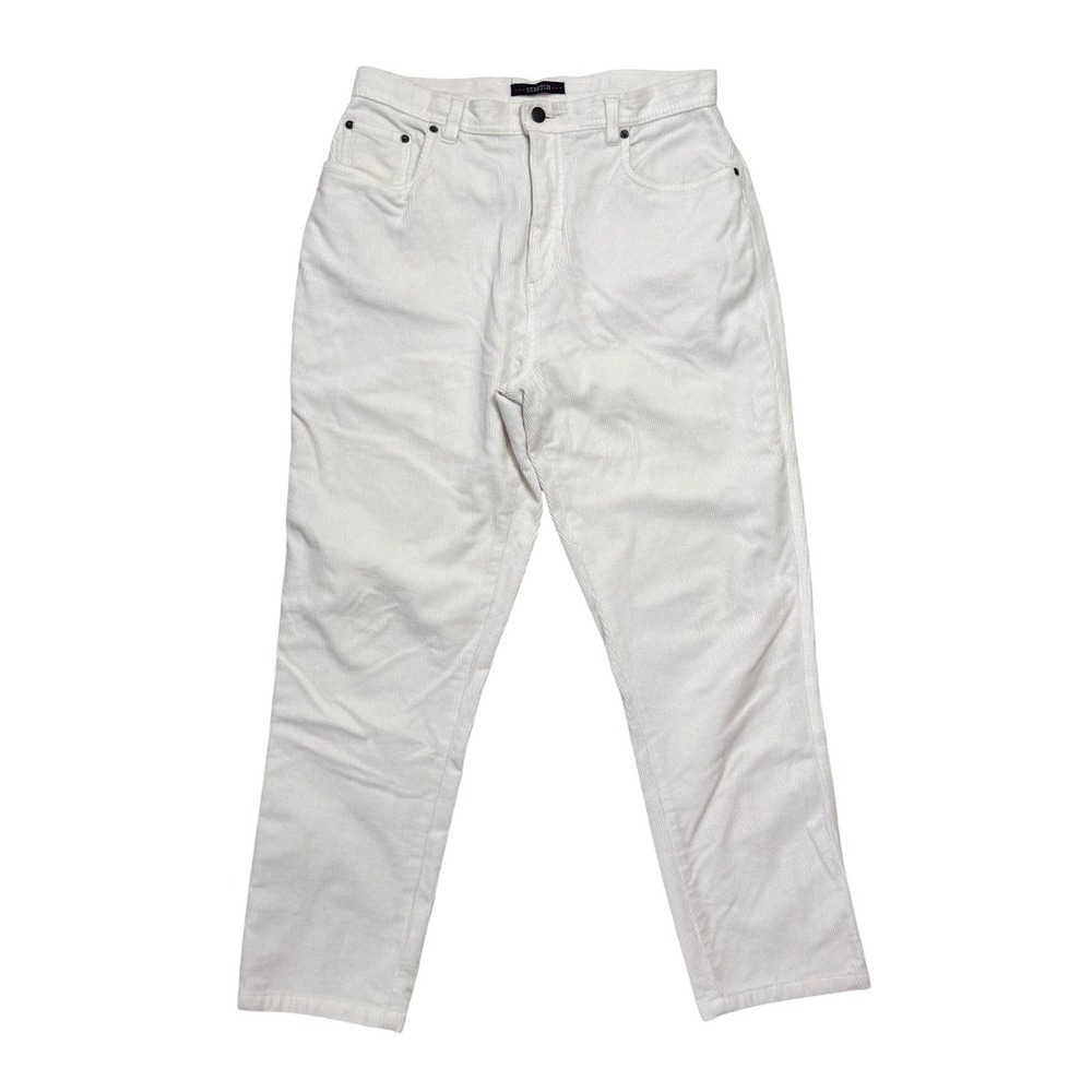 Vintage Bill Blass Womens Stretch Corduroy Pants White 12 High Rise Straight Leg - Picture 4 of 4